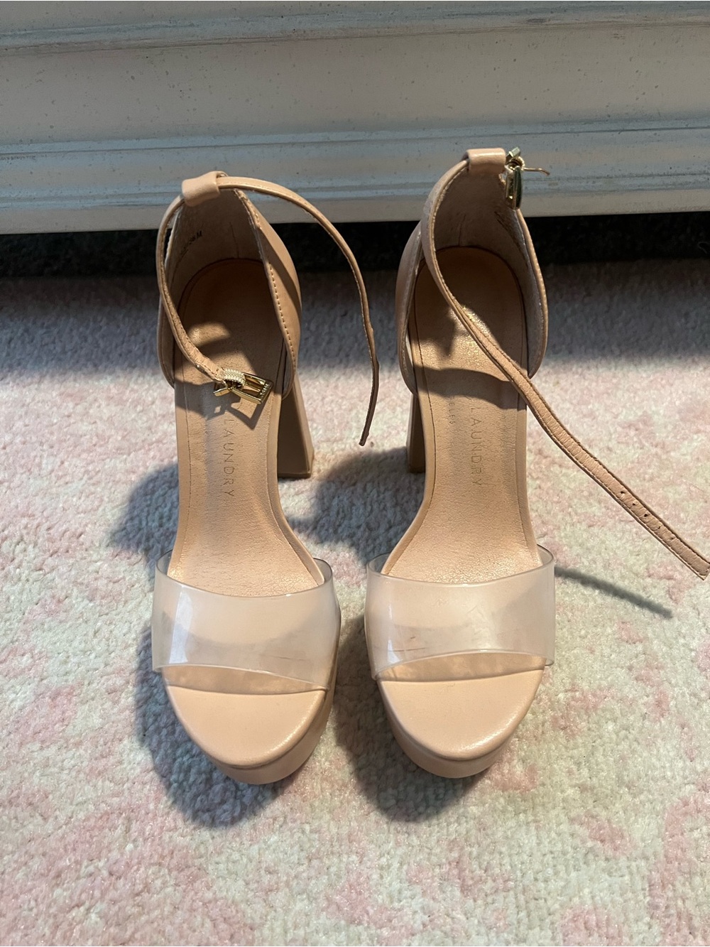 Nude Clear-Strap Block Heels